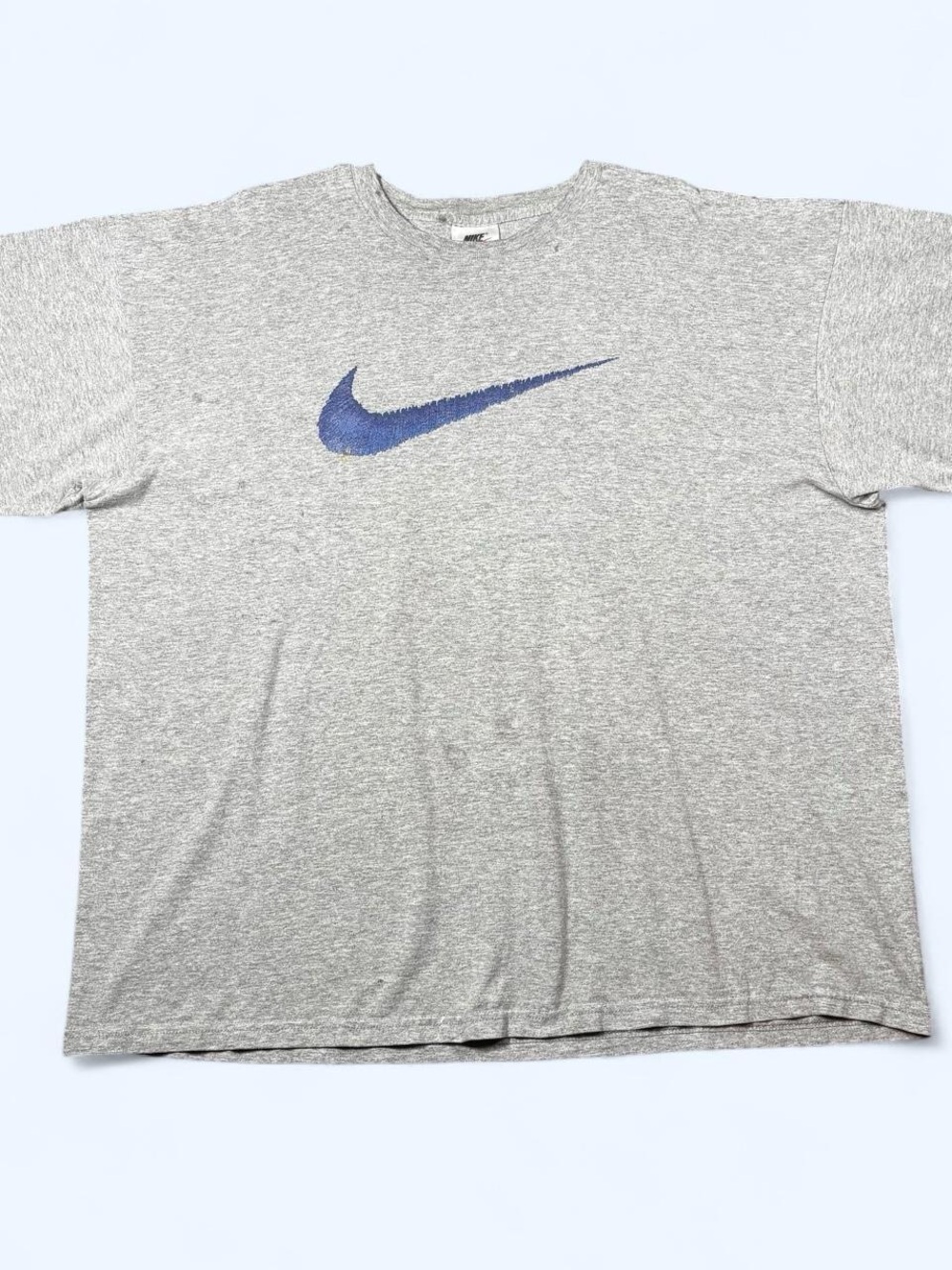 Vintage 90s Nike Swoosh Logo T-Shirt Made in USA Gray XL Blue Check Streetwear